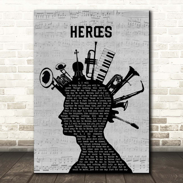 David Bowie Heroes Musical Instrument Mohawk Song Lyric Print