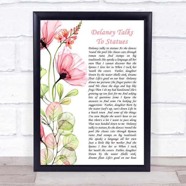 Jimmy Buffett Delaney Talks To Statues Floral Poppy Side Script Song Lyric Print