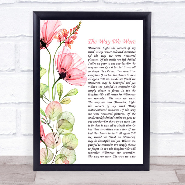 Barbra Streisand The Way We Were Floral Poppy Side Script Song Lyric Print