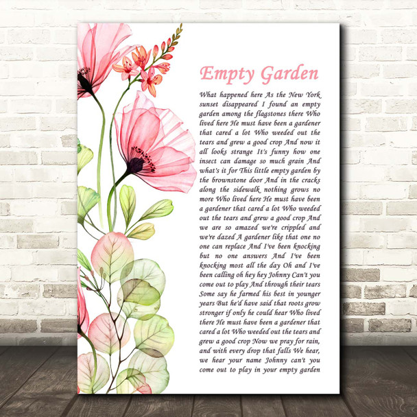 Elton John Empty Garden Floral Poppy Side Script Song Lyric Print