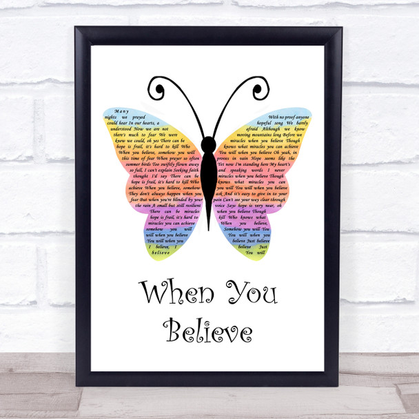 Whitney Houston & Mariah Carey When You Believe Rainbow Butterfly Song Lyric Print