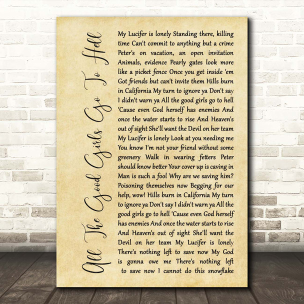 Billie Eilish All The Good Girls Go To Hell Rustic Script Song Lyric Print