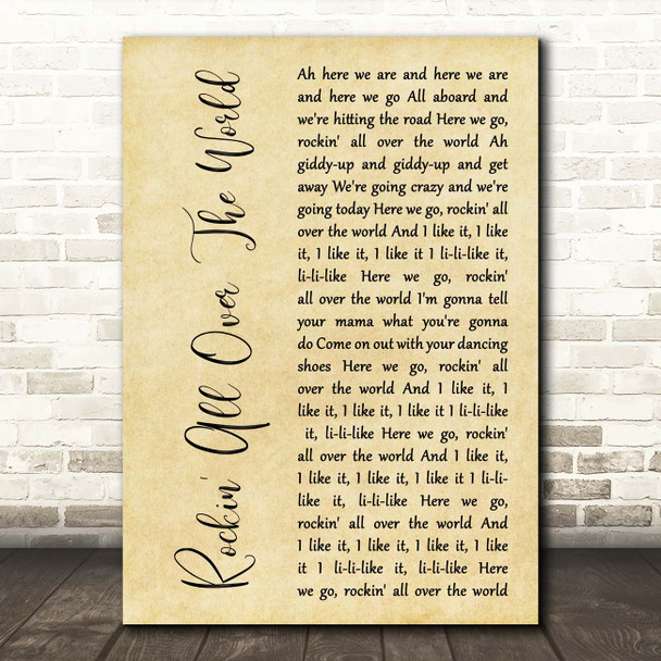 Status Quo Rockin' All Over The World Rustic Script Song Lyric Print