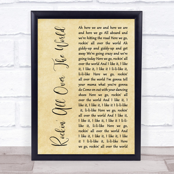 Status Quo Rockin' All Over The World Rustic Script Song Lyric Print