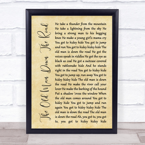 John Fogerty The Old Man Down The Road Rustic Script Song Lyric Print