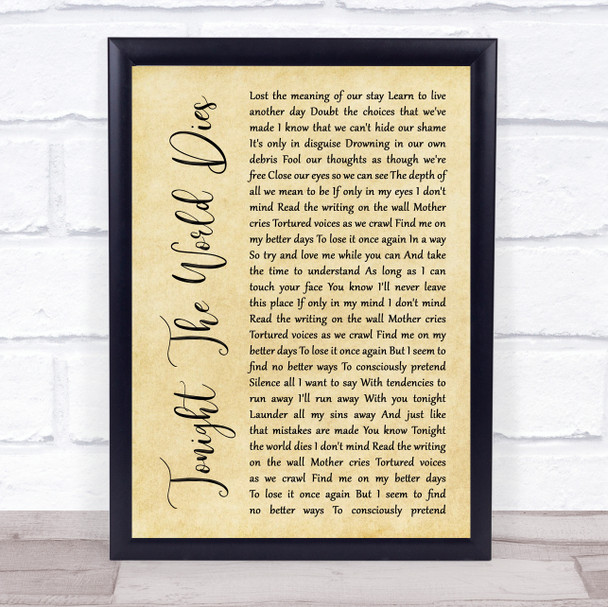 Avenged Sevenfold Tonight The World Dies Rustic Script Song Lyric Print