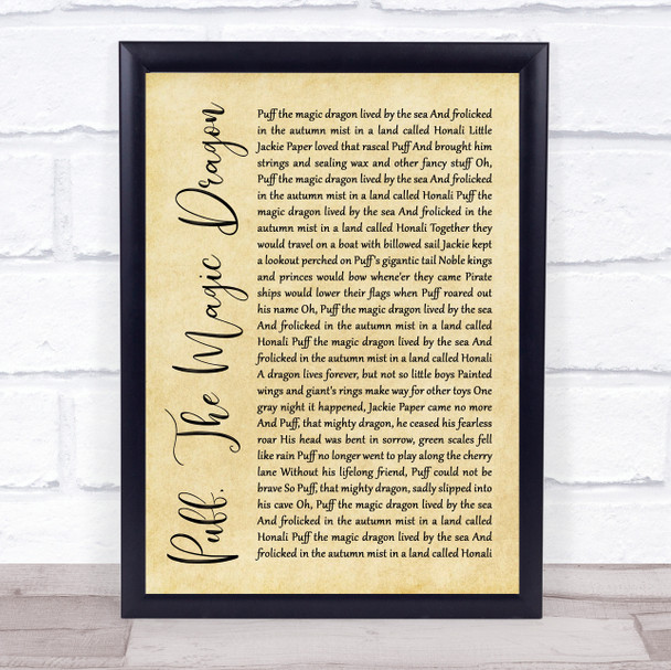 Peter, Paul And Mary Puff, The Magic Dragon Rustic Script Song Lyric Print