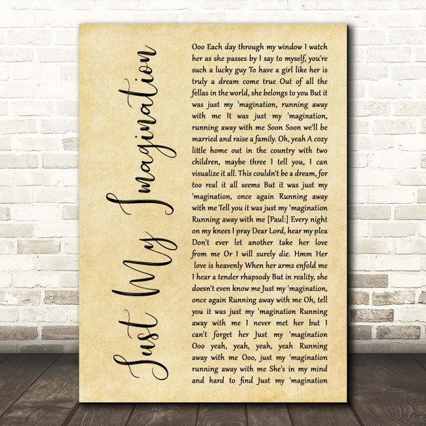 The Temptations Just My Imagination Rustic Script Song Lyric Print