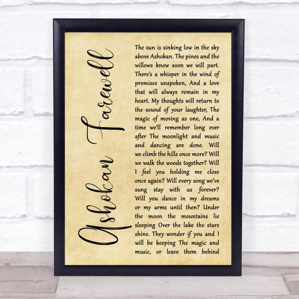 Jay Ungar Ashokan Farewell Rustic Script Song Lyric Print