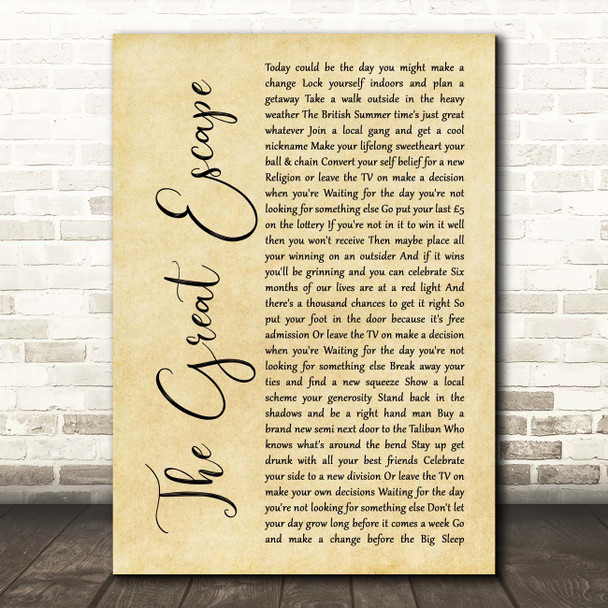 The Rifles The Great Escape Rustic Script Song Lyric Print