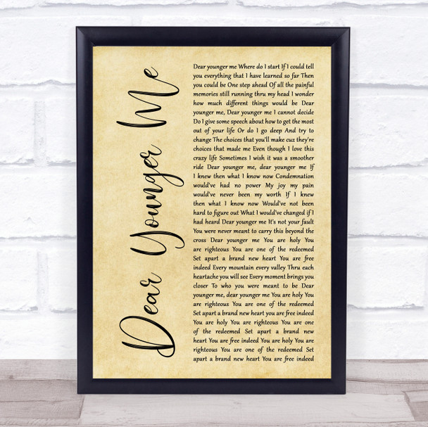 MercyMe Dear Younger Me Rustic Script Song Lyric Print