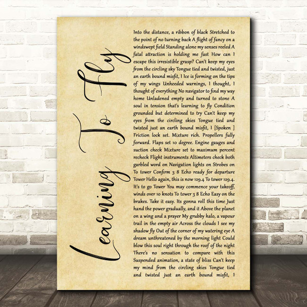 Pink Floyd Learning To Fly Rustic Script Song Lyric Print