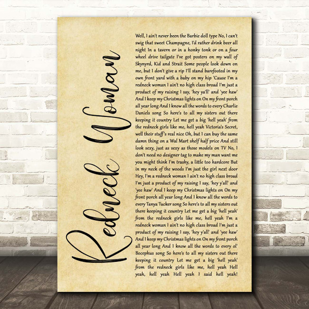 Gretchen Wilson Redneck Woman Rustic Script Song Lyric Print