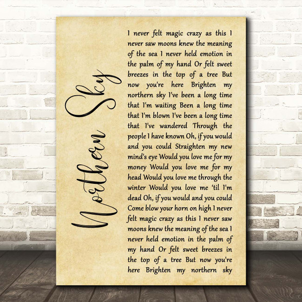 Nick Drake Northern Sky Rustic Script Song Lyric Print