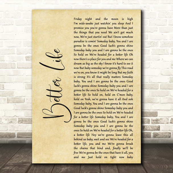 Keith Urban Better Life Rustic Script Song Lyric Print