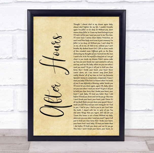 The Weeknd After Hours Rustic Script Song Lyric Print