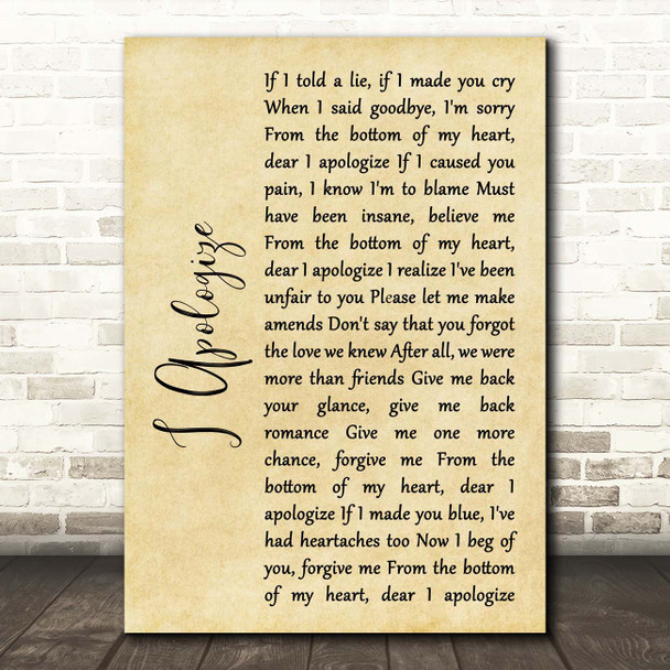 Billy Eckstine I Apologize Rustic Script Song Lyric Print Billy Eckstine I Apologize Rustic Script Song Lyric Print