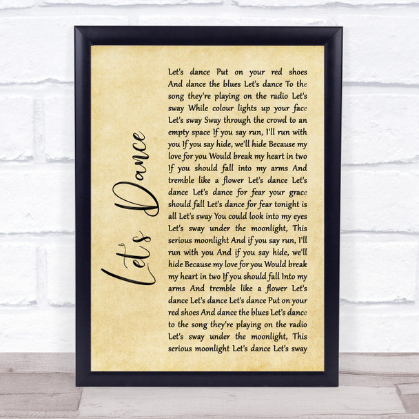 David Bowie Let's Dance Rustic Script Song Lyric Print