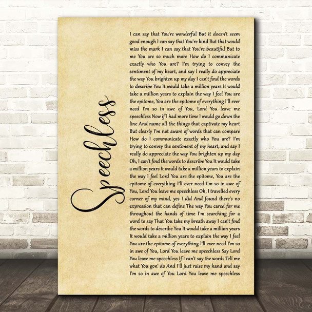 Anita Wilson Speechless Rustic Script Song Lyric Print