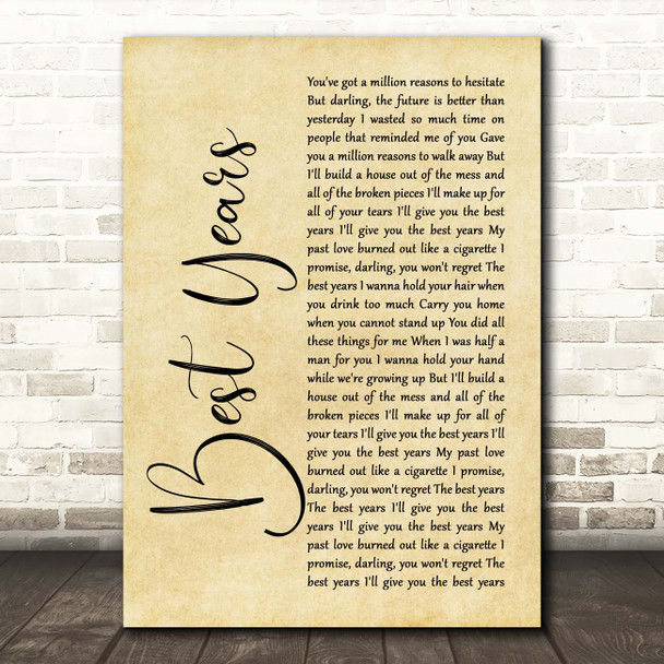 5 Seconds Of Summer Best Years Rustic Script Song Lyric Print