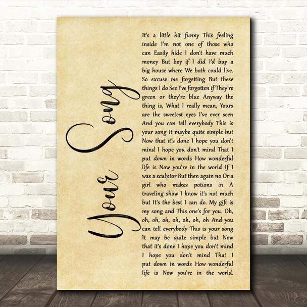 Ellie Goulding Your Song Rustic Script Song Lyric Print