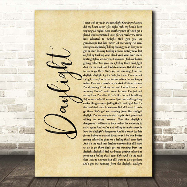 5 Seconds Of Summer Daylight Rustic Script Song Lyric Print