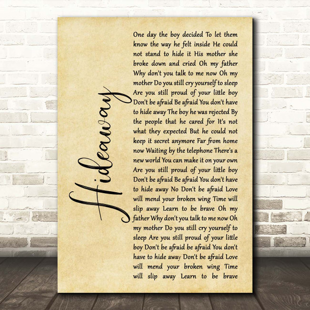 Erasure Hideaway Rustic Script Song Lyric Print