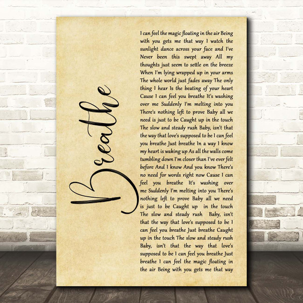 Faith Hill Breathe Rustic Script Song Lyric Print