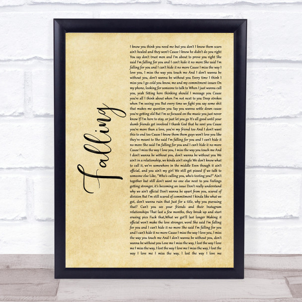 Krept & Konan Falling Rustic Script Song Lyric Print