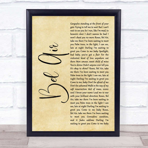 Lana Del Rey Bel Air Rustic Script Song Lyric Print