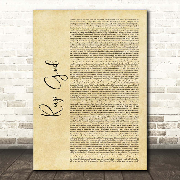 Eminem Rap God Rustic Script Song Lyric Print