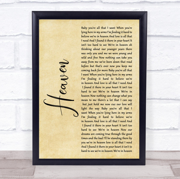 DJ Sammy Heaven Rustic Script Song Lyric Print