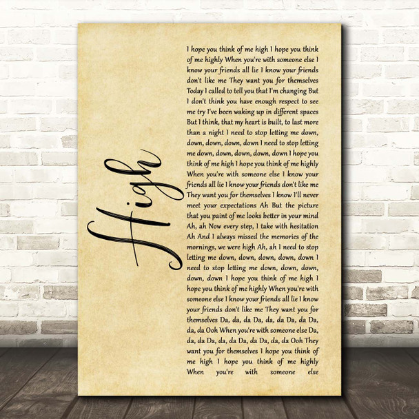 5 Seconds Of Summer High Rustic Script Song Lyric Print