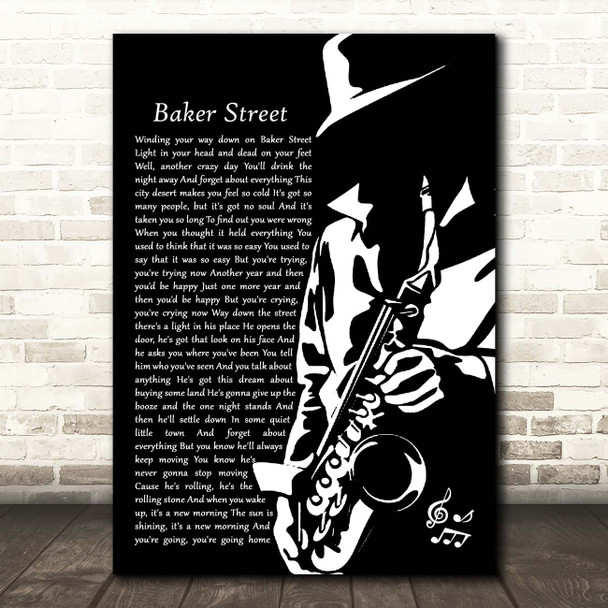 Gerry Rafferty Baker Street Black & White Saxophone Player Song Lyric Print