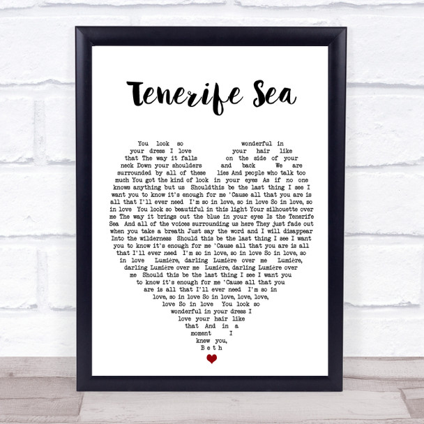 Tenerife Sea Ed Sheeran Quote Song Lyric Heart Print