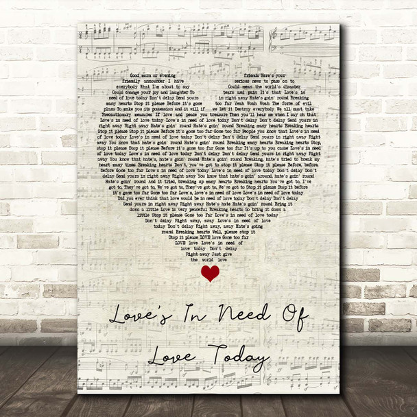 Stevie Wonder Love's In Need Of Love Today Script Heart Song Lyric Print