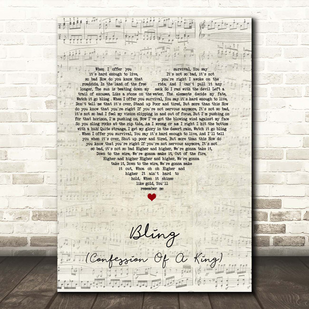 The Killers Bling (Confession Of A King) Script Heart Song Lyric Print