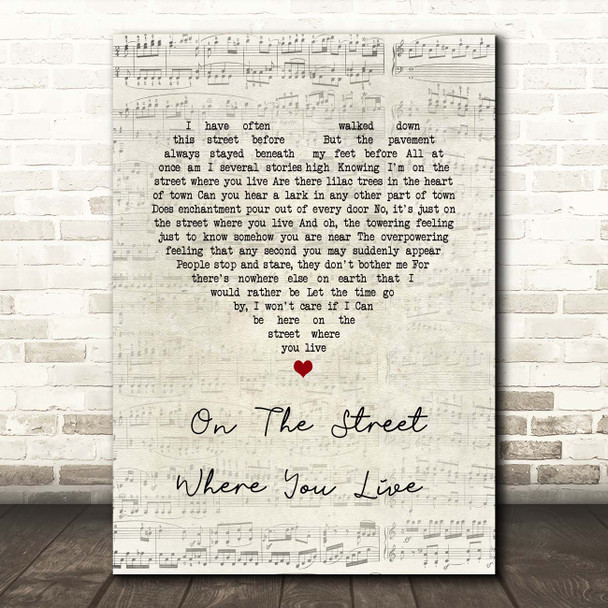 Vic Damone On the Street Where You Live Script Heart Song Lyric Print