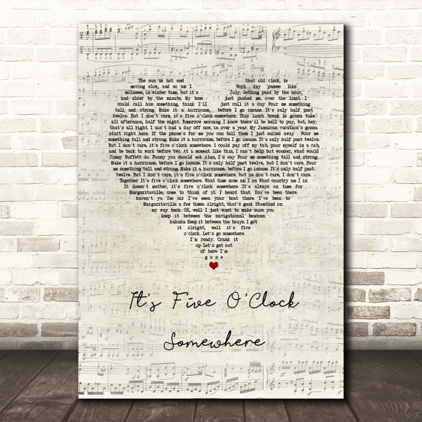 Jimmy Buffett feat. Alan Jackson It's Five O'Clock Somewhere Script Heart Song Lyric Print