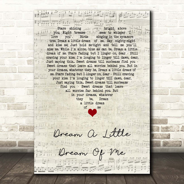 The Mamas And The Papas Dream A Little Dream Of Me Script Heart Song Lyric Print