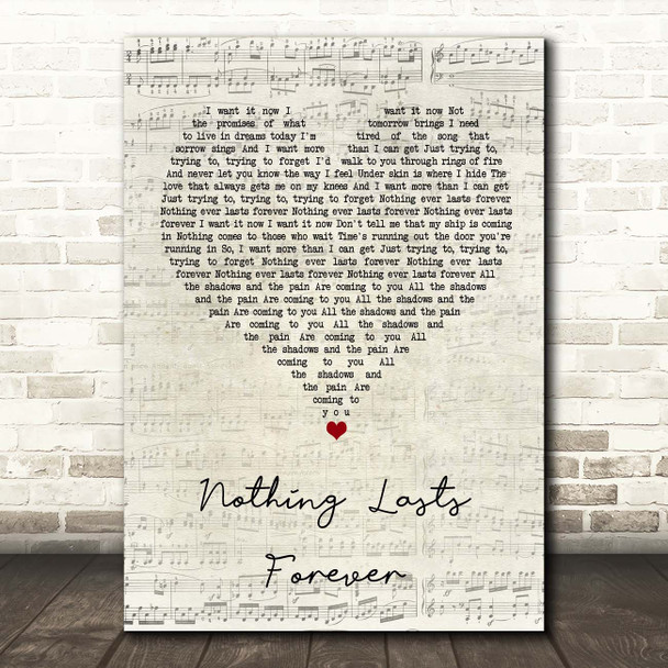 Echo & The Bunnymen Nothing Lasts Forever Script Heart Song Lyric Print