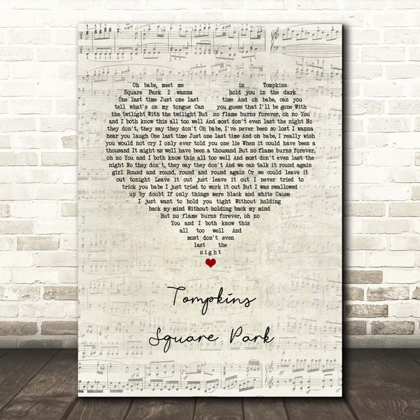 Mumford & Sons Tompkins Square Park Script Heart Song Lyric Print