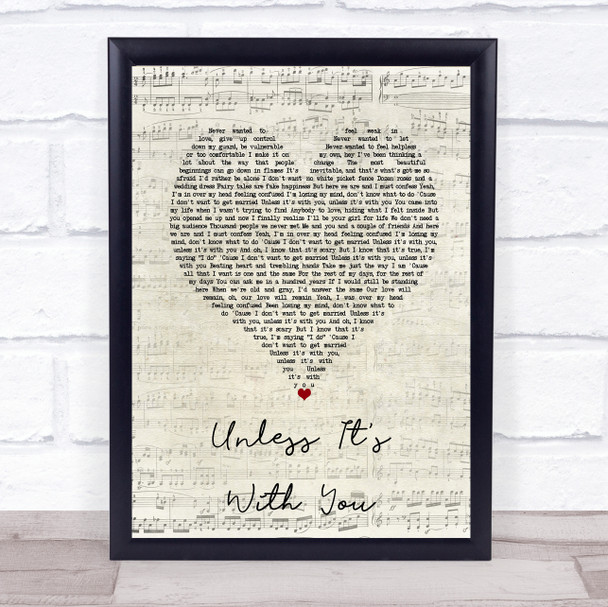 Christina Aguilera Unless It's With You Script Heart Song Lyric Print