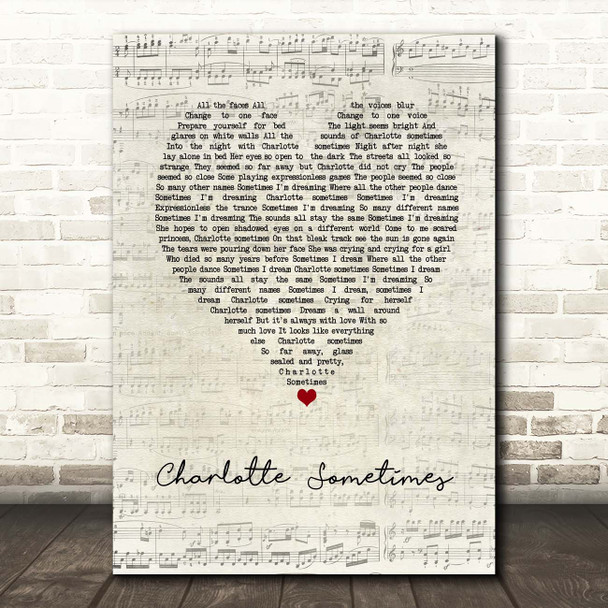 The Cure Charlotte Sometimes Script Heart Song Lyric Print