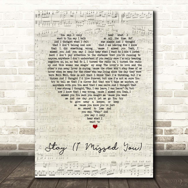 Lisa Loeb Stay (I Missed You) Script Heart Song Lyric Print