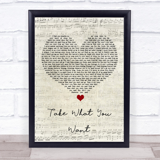 Post Malone Take What You Want Script Heart Song Lyric Print