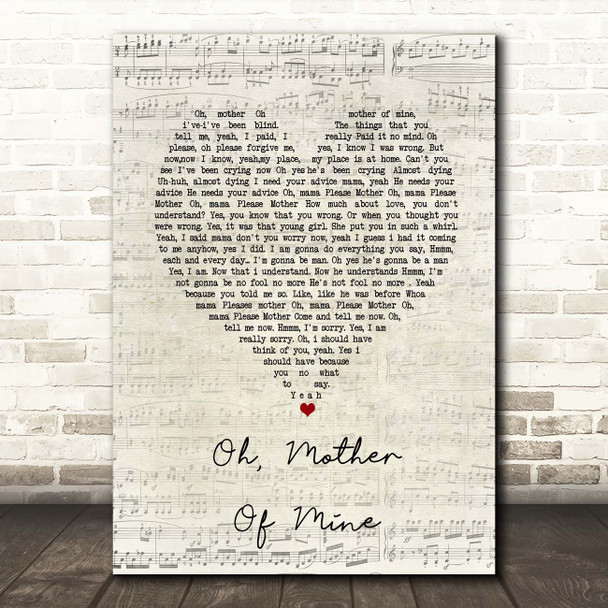 The Temptations Oh, Mother Of Mine Script Heart Song Lyric Print