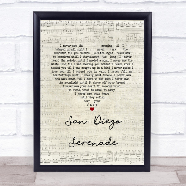 Tom Waits San Diego Serenade Script Heart Song Lyric Print