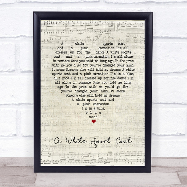 Marty Robbins A White Sport Coat Script Heart Song Lyric Print