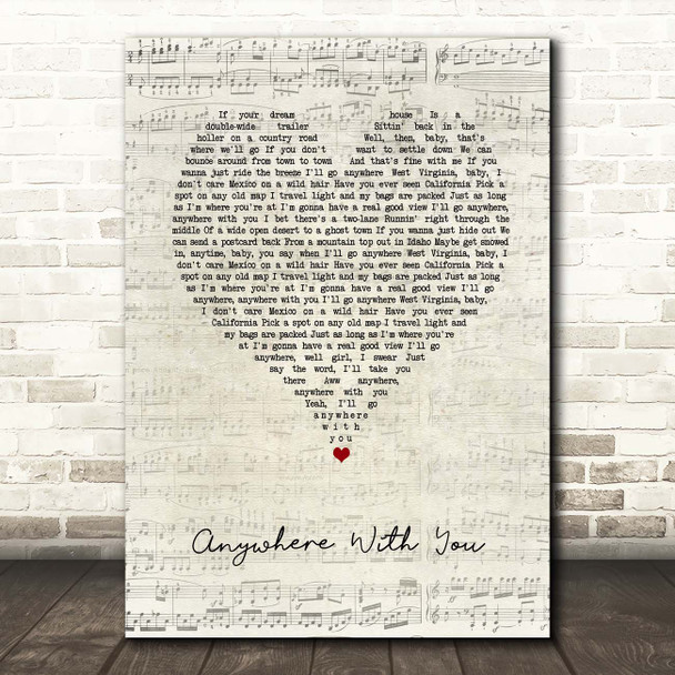 Jake Owen Anywhere With You Script Heart Song Lyric Print